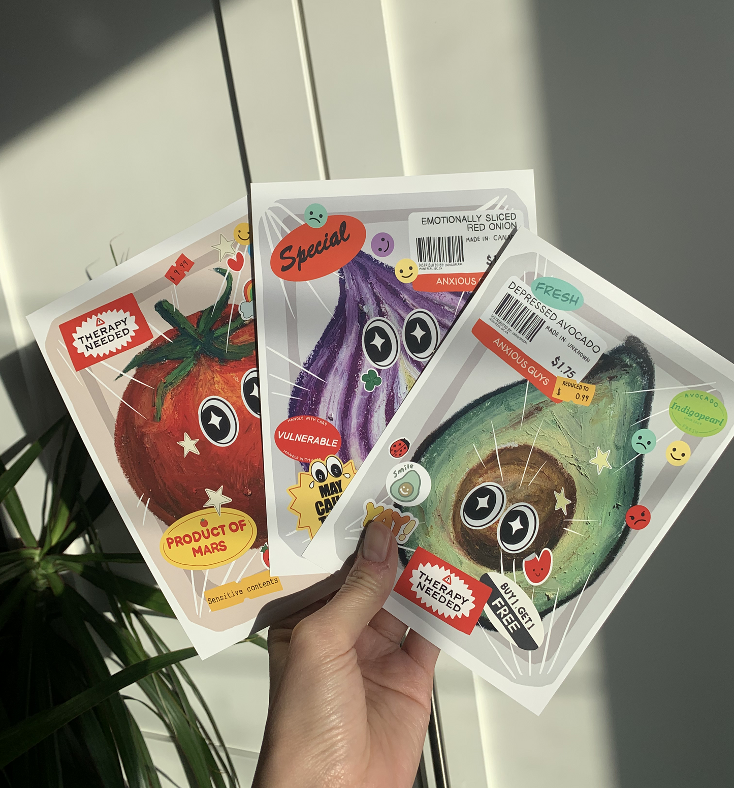 The Anxious Produce – Set of 3 Art Prints (5x7) Indigopearl