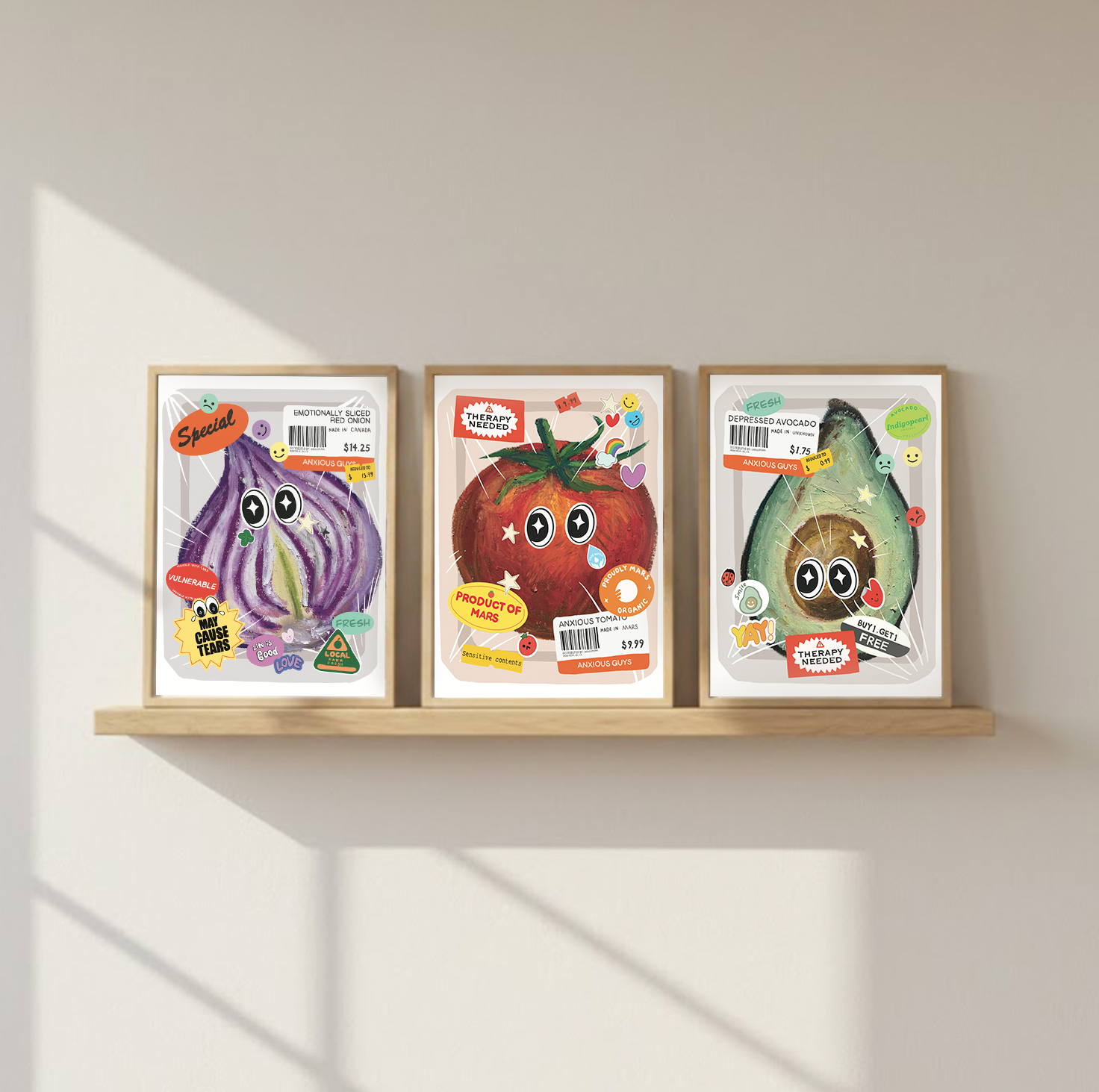 The Anxious Produce – Set of 3 Art Prints (5x7) Indigopearl